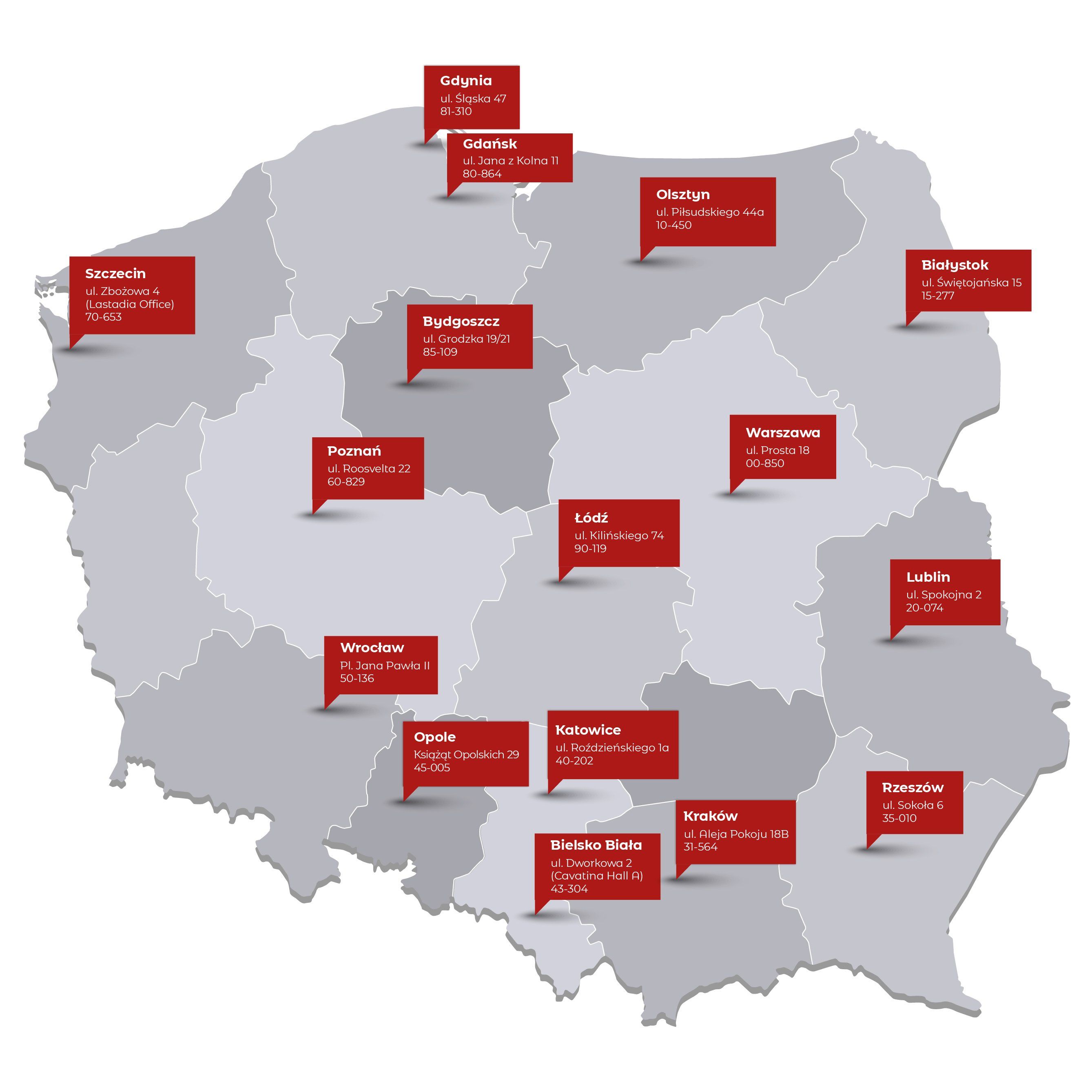 mapa oddziałów Private Banking mBank w Polsce