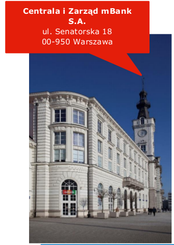 Obrazek przedstawia siedzibę: Centrala i Zarząd mBank S.A. ul. Senatorska 18 00-950 Warszawa