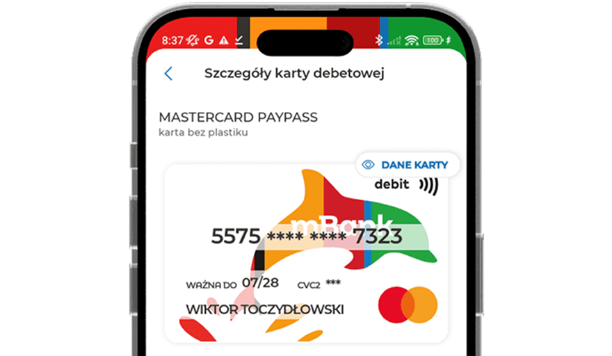 Ekran aplikacji mBank – mobilna karta PayPass bez plastiku