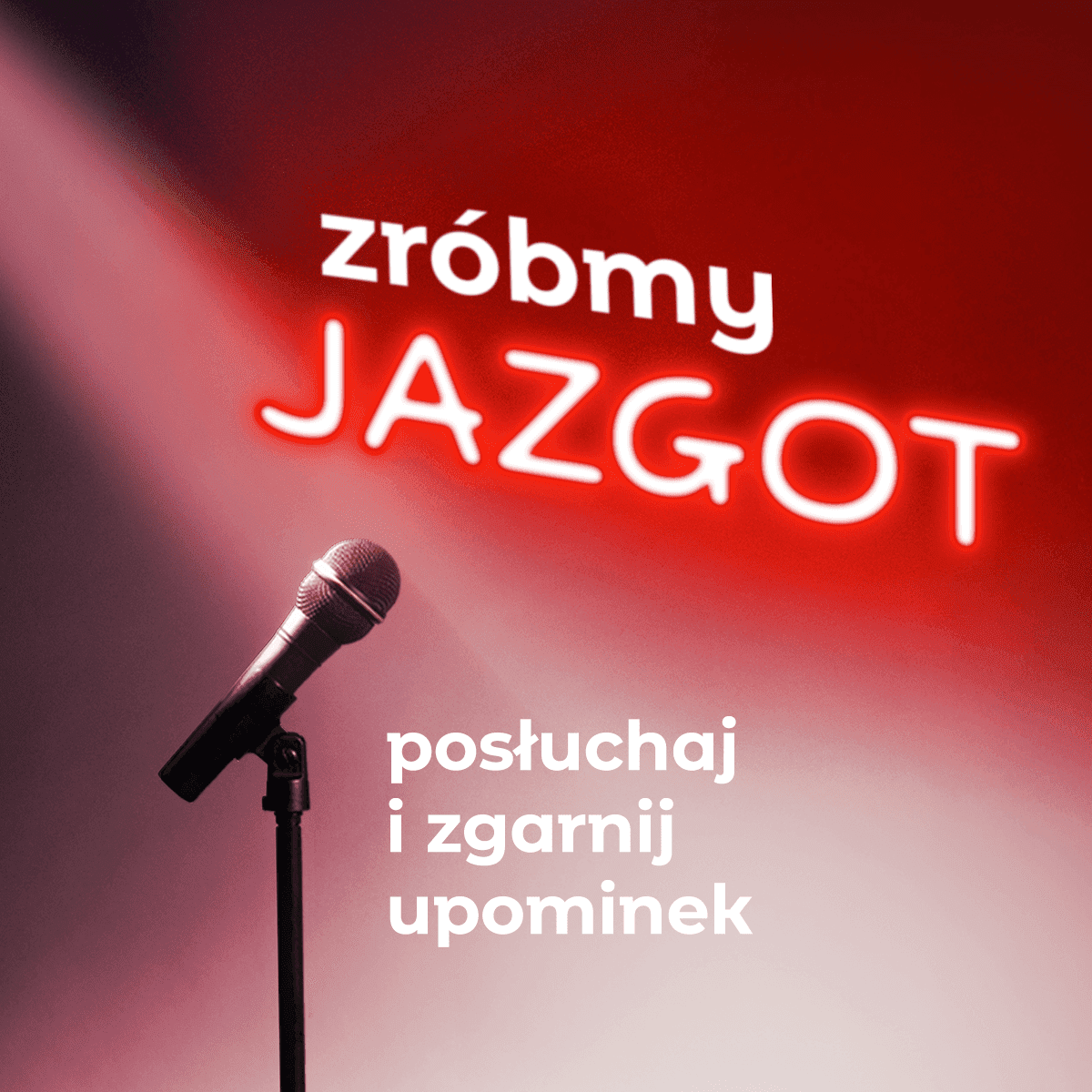 Zdjęcie mikrofonu, w tle napis - zróbmy jazgot. Kliknij aby posłuchać odcinek Jazgotu i zgarnąć upominek.