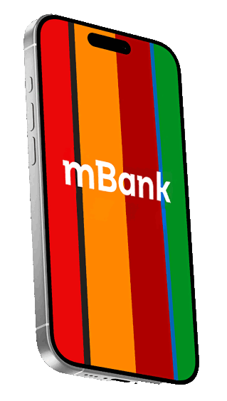 Zdjęcie przedstawia telefon na ekranie którego widnieje logo mBanku