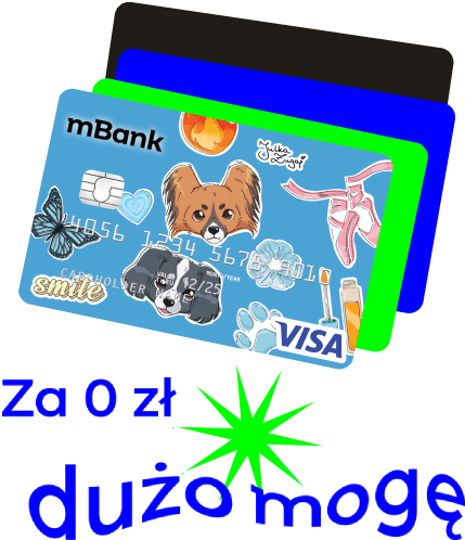 Za 0 zł dużo mogę – spersonalizowana karta mBank ozdobiona kolorowymi naklejkami