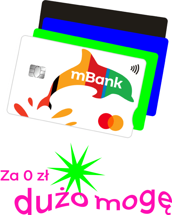 Karta Visa mBank z lamą i kolorowym tłem, hasło 'Za 0 zł dużo mogę'