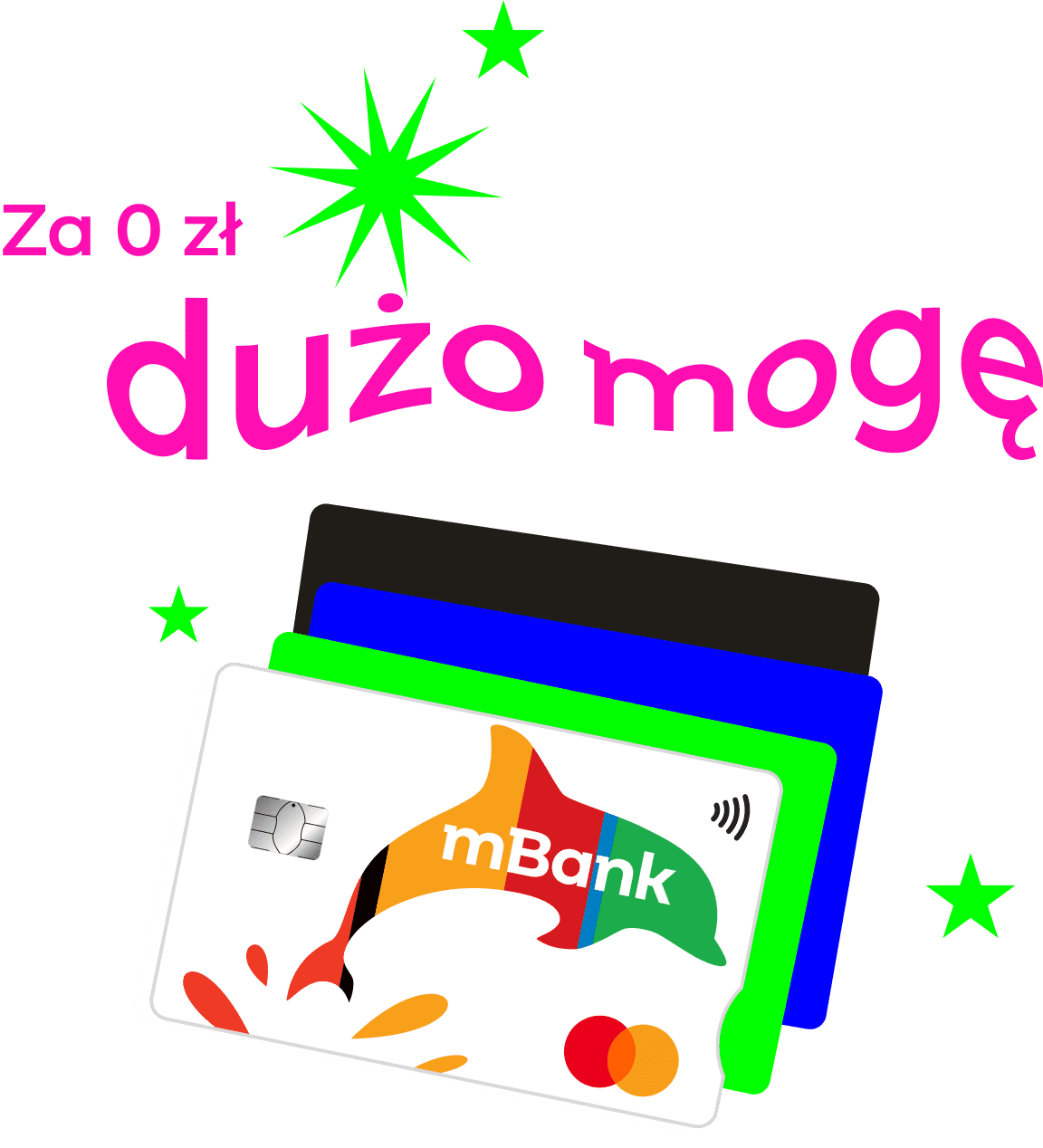 Karta Visa mBank z lamą i kolorowym tłem, hasło 'Za 0 zł dużo mogę'