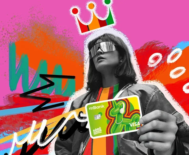 Osoba w okularach na tle kolorowej grafiki Łódź Summer Festival