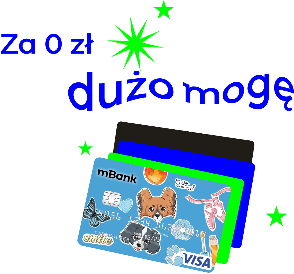 Za 0 zł dużo mogę – spersonalizowana karta mBank ozdobiona kolorowymi naklejkami