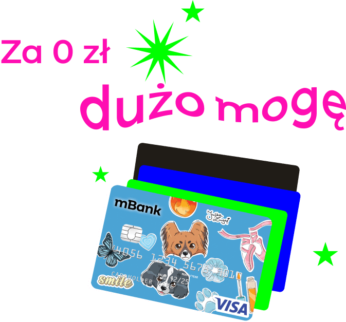 Za 0 zł dużo mogę – spersonalizowana karta mBank ozdobiona kolorowymi naklejkami